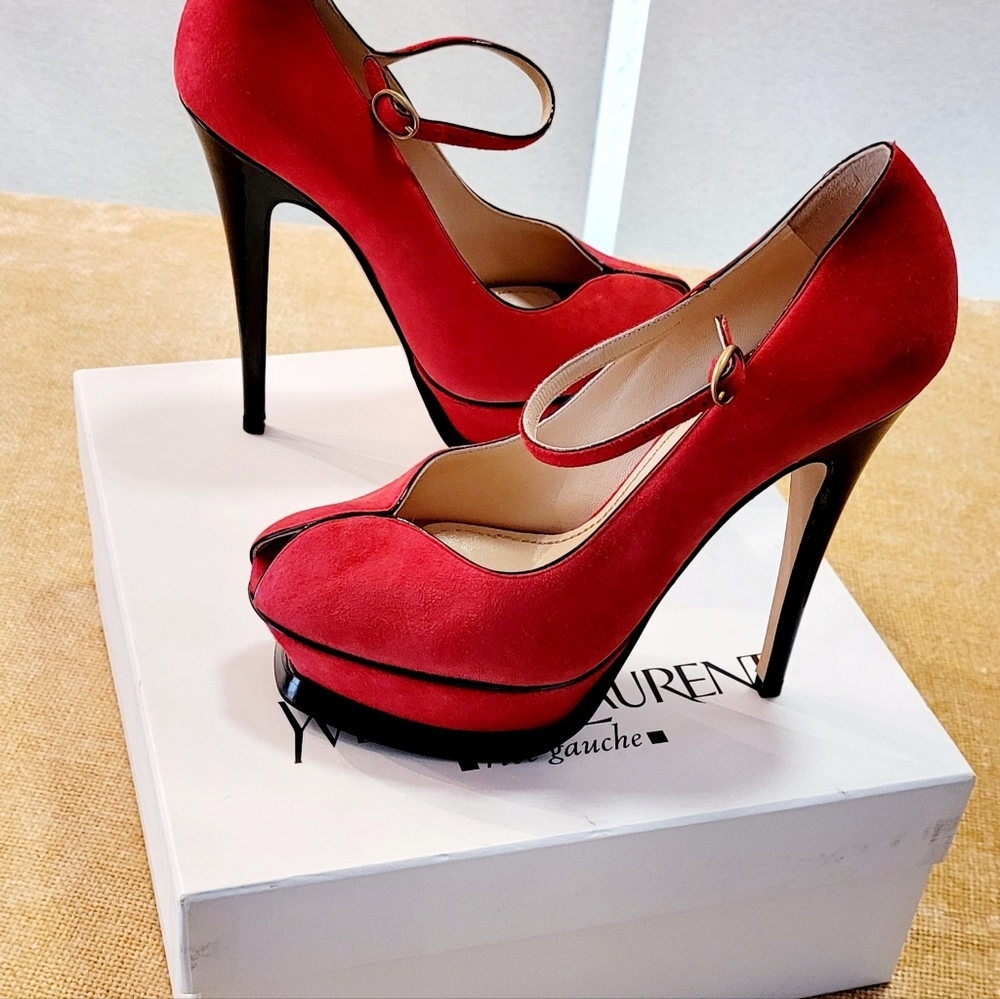 Yves Saint Laurent (YSL) Tribute Pump, Kid Suede Deep Red, Size 37, Wome… - Picture 13 of 17